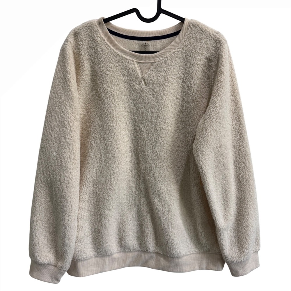 St John's Bay Womens Birch Sherpa Pullover Sweatshirt Classic Crewneck Medium